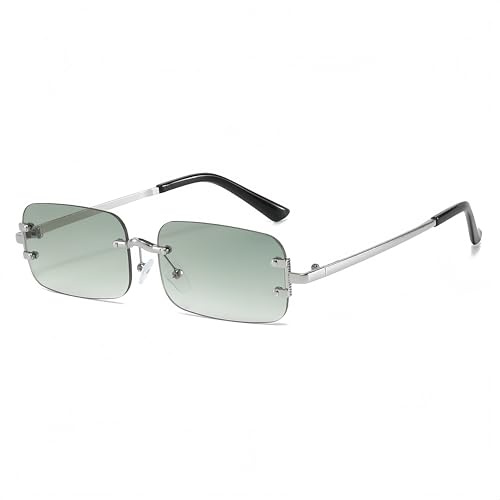 QVKUUT Retro Rechteckig sonnenbrille rahmenlose sonnenbrille Mode Brille für Damen Herren(Grün)