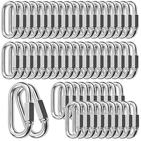 Qerwsdty 30 Piezas M6 Eslabones RáPidos Eslabones de Cadena Conector MosquetóN Clips, MosquetóN de Bloqueo Ovalado de Bloqueo de Tornillo para Hamaca de Cadena de Seguridad
