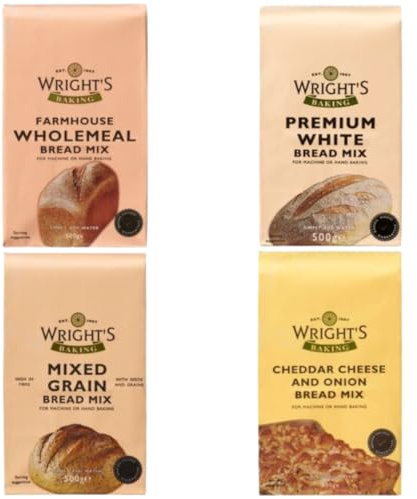 Wright's Baking Bread Mix 500g - Mixed Grain, Premium White, Cheddar & Onion, Wholemeal - 04 Flavour Selection pack (NP)