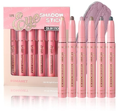 Hinourisha 6 color Grey Black Brown Purple Cream Eyeshadow stick Set, Matte sombra Eyeshadow Penci Eyeliner Pen, Waterproof Eye Shadow Applicator Sticks for Women Gril Make Up Gift-B