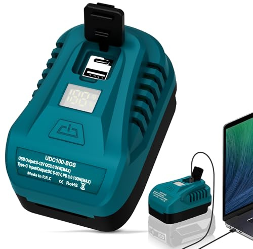 YNDZ 100W PD3.0 Akku Adapter kompatibel mit Bosch Professional 18V GBA, Type C + USB A QC3.0 Lade Ausgang Konverter, Schnelllade Powerbank für Laptop Handy