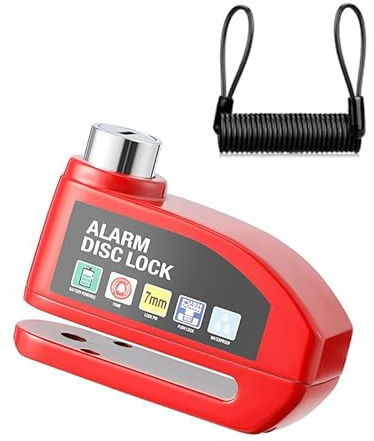 ZWHEEL Candado Disco con Alarma para Moto Patinete Bicicleta, Reforzado Antirrobo con Cable Recordatorio, Pinza Bloqueo Disco Universal 110dB - Negro (Rojo)