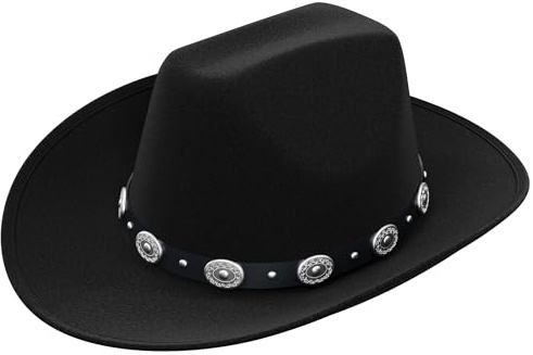 WELLGRO Cowboy Hut für Erwachsene schwarz, Karneval Cowboyhut Fasching Kostüm, Faschingshut, Western, Verkleidung