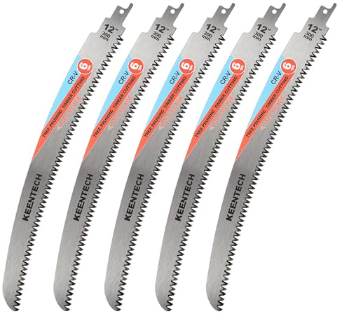 KEENTECH Bogenförmiges Cr-V-Säbelsägeblatt, 30,5 cm, 6 TPI dreifach geschliffene Zähne, für Holzschneiden und Baumschnitt, kompatibel mit Milwaukee Sawzall und anderen Säbelsägen (5er-Pack)