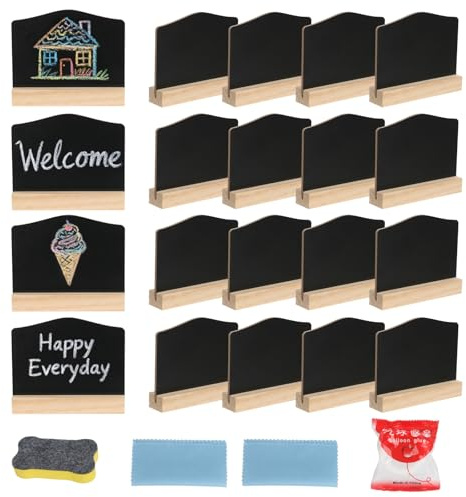 FICOFISE Lavagnetta piccola con espositore, 10 x 7,5 cm: 20 piccole lavagne da scrivere, mini lavagne in ardesia da scrivere, per cartelli buffet, segnaposto per matrimonio, bar