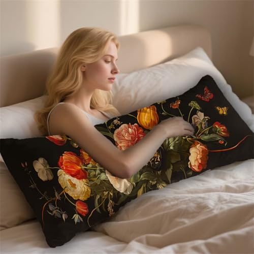 Almohada Corporal Europa del Norte Funda Cojin 50x180cm Almohada para el Embarazo Maternidad, Almohadas para Dormir de Lado Flor Almohadas Embarazada Funda de Cojines Grandes Cushion Covers LYD-726