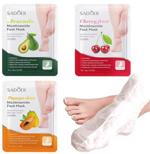 GMDP 3 Paia maschera piedi esfoliante, maschera piedi secchi screpolati,Avocado Papaya Ciliegia, per Piedi Lisci, Uomo e Donna