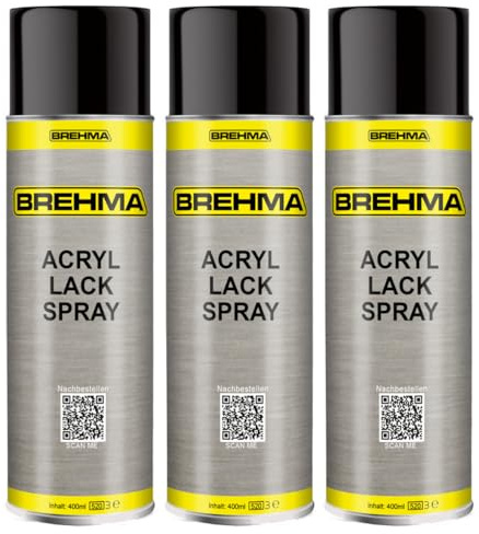 BREHMA 3x Acryl Lackspray Ral 9005 Schwarz glänzend Lack Farbe Sprühfarbe 400ml