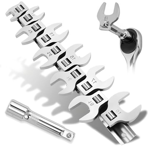 Tadpolez Clé à Fourche,Jeu de 11 Clés à Écrou Évasé Métriques 3/ (10-19 mm) avec Prolongateur 75 mm - Kit de Clés à Fourche Crowfoot Haute Résistance