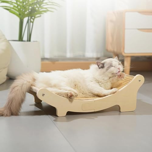 Sisal Kratzbrett Holz, Kratzmatte Katzen mit Gebogenes Design, Große 60x33x17cm, Sisal Pad Katzen, Kratzmöbel für alle Katzen zum Spielen und Ausruhen