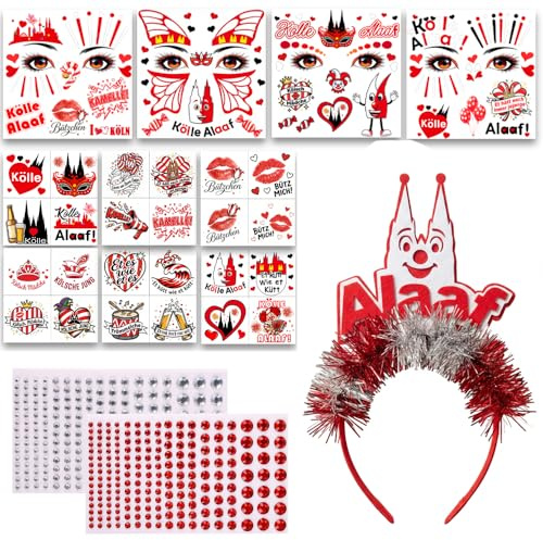 ENYACOS Karneval Haarreif Köln Alaaf mit Dom & Clown – Rot Weißer Kopfschmuck mit Lametta – Lustiges Kölle Kostüm Accessoire für Damen & Herren – Fasching Zubehör Rut un Wiess
