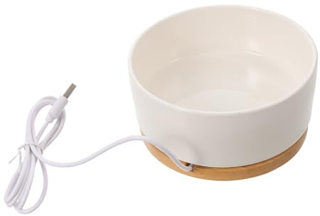Sosoport Ciotola Termica per Acqua e Cibo per Gatti in Ceramica 350 Ml Riscaldamento USB e Base in Legno Naturale, Mantenimento Temperatura Costante per Animali Domestici All’Aperto in