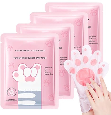Lot de 4 masques pour les mains - Pour mains très sèches - Hydratant avec niacinamide et lait de chèvre - Gants exfoliants pour les mains (4)