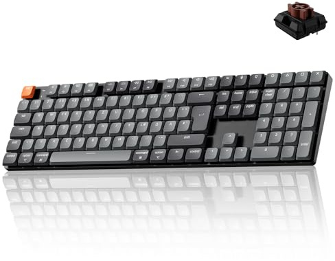 Keychron K5 Version 2 QMK Kabellose Low-Profile Tastatur, 100%-ISO-DE-Layout, RGB, Bluetooth 5.2/USB-C, Shine-Through Tastenkappen, QWERTZ-Tastatur für Mac/Windows/Linux, Milk POM Braun Schalter