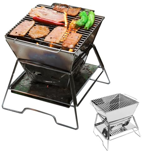 Estufa de leña para acampar,Estufa de leña portátil - Picnic Mini Estufa de leña de acero inoxidable BBQ Fogata - Estufa de leña plegable práctica y estable para picnic en fogata