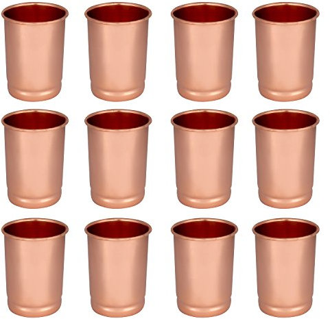 Zap Impex Wassergläser reines Kupfer Trinkbecher Ayurveda Banefits 12er Set, 300 ml