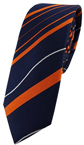 TigerTie schmale Designer Seidenkrawatte in orange blau royal silber gestreift