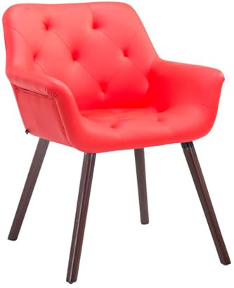 CLP Silla De Comedor Cassidy En Simil Cuero I Silla De Visita con Respaldo I Butaca De Salón Nórdica con Base De 4 Patas De Madera I Color:, Color:Rojo, Color del Marco:Nuez