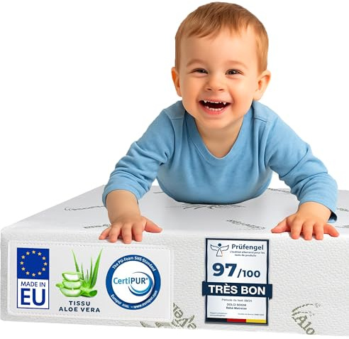 DOLCI SOGNI Matelas 70x140 Enfant, Matelas Bebe 70x140 cm, Épaisseur 12 cm, Matelas Lit Parapluie, Housse en Aloe Vera Déhoussable et Lavable, Oeko-TEX® et CertiPUR™, Matelas Lit Bebe