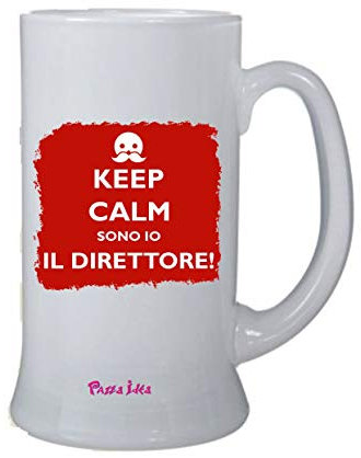 Regali Pazza idea Boccale Bicchiere Birra 0,5 Keep Calm - 0,5 Litri - Vetro - Decorato - Regalo per Coppie - Collezione Direttore