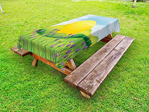 ABAKUHAUS Wolke Outdoor-Tischdecke, Berge mit Veilchen, dekorative waschbare Picknick-Tischdecke, 145 x 265 cm, Mehrfarbig