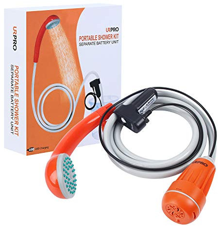 URPRO Ducha portátil para camping, cabezal de ducha exterior, bomba de ducha, baterías recargables USB desmontables, para camping, senderismo, limpieza de mascotas, ducha de mascotas, lavado de coches