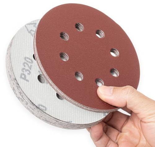 YoiYee 320 Grit Sanding Discs Pads, 8 Holes, 125mm/5-inch Hook and Loop Quick Change Sandpaper Sheet for Random Orbital Sander, 20 Pack