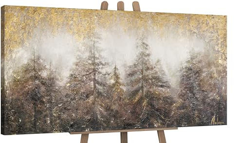 YS-Art Abstrakt Acrylbild auf Leinwand morgens im Wald gold braun