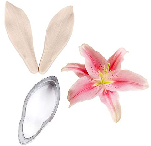 2 emporte-pièces en forme de fleur de lys en acier inoxydable, 2 moules en silicone | Moule en silicone pour pâte à sucre, pétale de fleur, outils de décoration de gâteau de mariage, décoration de cupcakes