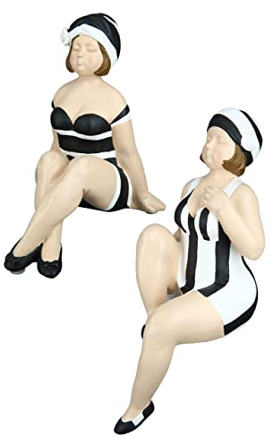 GILDE Poly Figur „Becky“, 2er Set, Kantensitzer, Schwarz/Weiß, 14x17x19cm und 26x12x27cm,