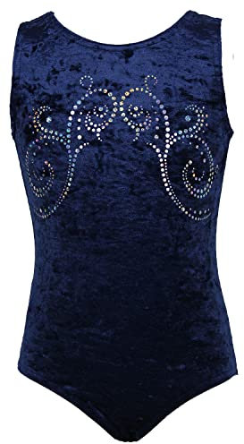 GymStern Mädchen KURZARM Gymnastikanzug aus Stretch Velvet blickdichter Kinder Turnanzug & Hexagon-Pailletten Turnbody Gymnastiktrikot Turntrikot, Größe:170-176 Farbe: DUNKELBLAU CRASH KOREA