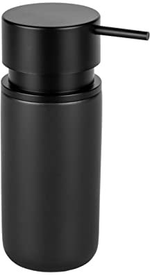 Wenko Silo black soap dispenser, refillable ceramic soap dispenser for up to 250ml of liquid soap, washing-up liquid or disinfectant with extra-large pump head made of ABS plastic,∅6.2x16.5cm,55035100