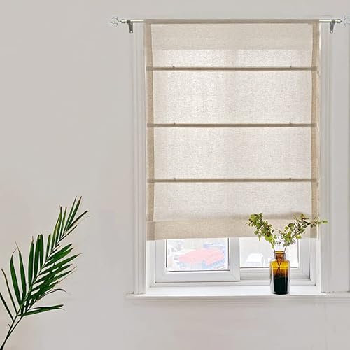 Yaland Raffrollos tageslicht Raffgardine Faltvorhang Tunnelzug Leinen landhausstil (Blickdicht BxH 80 x 120cm), Sand 1 Stück