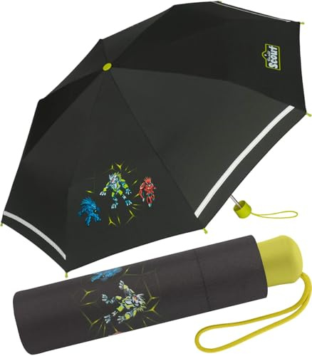 Scout Kinder-Taschenschirm mit reflektierendem Streifen Dark Beast, 90 cm
