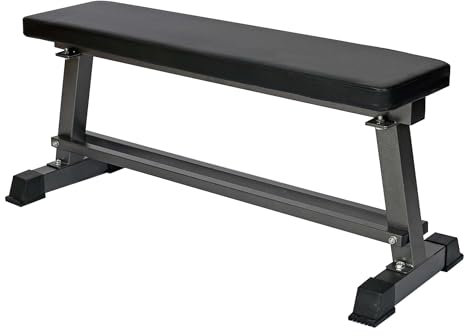 Wiltec Flachbank 1050 x 380 x 460 mm mit Hantelablage und Polster, Hantelbank für Muskel- und Krafttraining bis 300 kg, Trainingsbank Fitnessbank