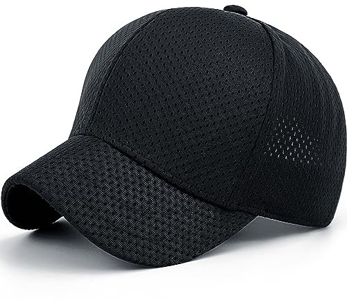 Loneshark Womens Full Mesh Breathable Structured Baseball Cap for Running Mens Summer Quick Dry Moisture Wicking Golf Hat Short Bill Black