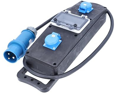 as - Schwabe mobiler Vollgummi Steckdosenleiste, 2 m H07RN-F 3G6 Leitung mit Schutzkontaktstecker 230V/32A/3polig, 2 Schutzkontaktsteckdosen 230V/16A, 4X Kombischalter FI/LS, schwarz, IP44, 63261
