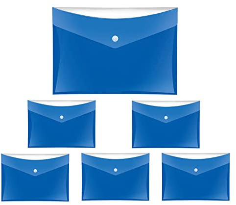 VELOFLEX - Dokumententaschen VELOCOLOR DIN A5 Blau 6 Stück | Dokumentenechte PP-Folie mit Druckknopf, Zusatzfach auf der Rückseite, für bis zu ca. 100 Blatt 80 g/m²