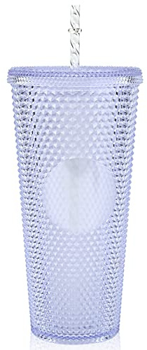 710ml Gobelet Clouté avec Couvercle et Paille Tasse à Café Glacé à Double Paroi Gobelet Clouté Réutilisable Sans BPA Grande Tasse à Smoothie Tasse de Voyage pour Enfants Adolescents Adultes (Style I)