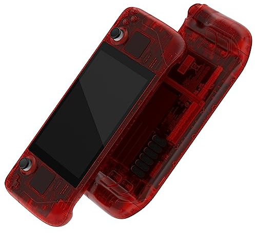 eXtremeRate Clear Red Custom Faceplate Back Plate Shell for Steam Deck LCD, Handheld Console Replacement Housing Case, DIY Full Set Shell with Buttons for Steam Deck Console - Console NOT Included