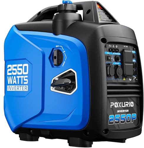 POXURIO Generador inversor portátil de 3450 vatios para uso doméstico, generador de gas pequeño súper silencioso de 120 V para camping, tanque de gas de 1.6 galones para 8.3 horas de uso, cumple con