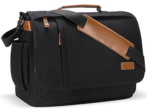 ESTARER Umhängetasche Herren/Groß Laptoptasche 15.6 Zoll für Arbeit Uni aus Canvas SCHWARZ