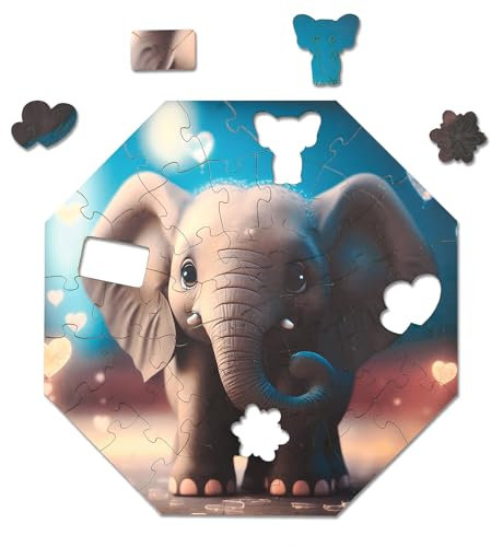 Milliwood Holzpuzzle - Ellie Elephant - 46 Teile - Puzzle Winter ab 4 Jahren - Mandala Puzzle für Erwachsene und Kinder - Jigsaw Puzzle aus Holz 29x29 cm - Puzzle Natur mit Holz Geschenkbox