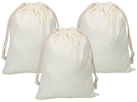 PATIKIL Reusable Drawstring Bags, 10x12.6 Inch 3 Pack Multipurpose Cotton Dust Bags, Luggage Organizer, Travel Essentials Storage Pouch, Beige