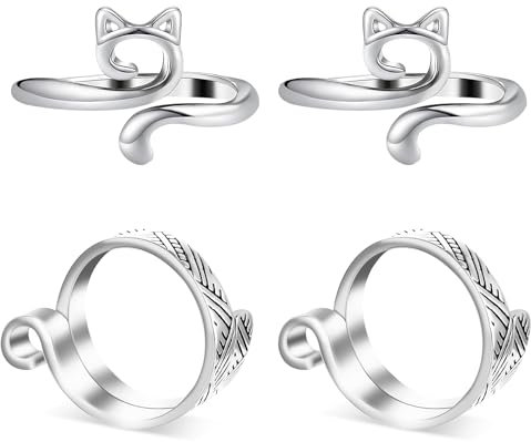 Dimeho 4 Stück DIY Strickringe zum Häkeln Verstellbare Fingerschlaufe Garnführungshalter Webhaken geflochtener offener Fingerhut für Bastelzubehör Frauen Mutter Oma Thanksgiving-Geschenke