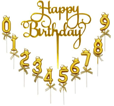 Bolosa Geburtstag Kerzen,Geburtstagskerzen Zahlen 0-9 und Happy Birthday Cupcake Toppers,Gold Krone,Zahlen Kerzen,Kerze Geburtstag,Zahlenkerzen,Kerzen Zahlen,Geburtstagskerze,für Geburtstag Party