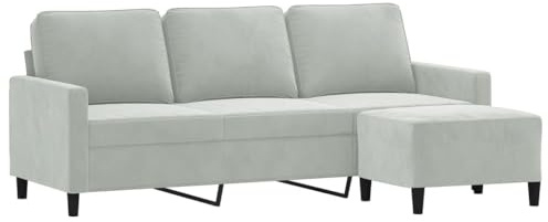 vidaXL 3-sitssoffa med fotpall ljusgrå 180 cm sammet, 3-sitssoffa, tresitssoffa, divansoffa, 3-sitssoffor, tresitssoffor, divansoffor
