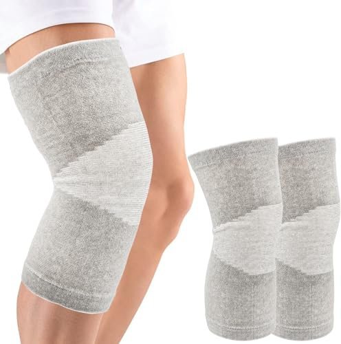 Zouwel Ginocchiera in bambù, 2 pezzi, per uomo e donna, supporto al ginocchio, con compressione per pallavolo, allenamento, ginocchiere, artrosi, ginocchiere, sport, ginocchiere (M)