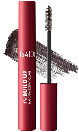 IsaDora The Build Up Mascara Extra Volume – Bietet aufbaubares, sofortiges Volumen und Definition – Wischfeste schwarze Wimperntusche, veganes Make-up, tierversuchsfrei, parfümfrei (01 Super Black)
