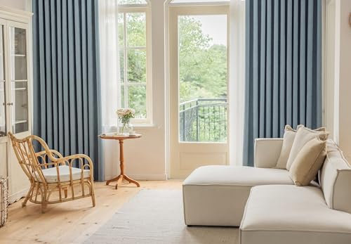 Whoiy Jugendzimmer Vorhänge Blau Einfarbig mit Ösen 214 cm Höhe, Jacquard Blickdichte Gardienen Curtains Chenille Fenstervorhang für Schlafzimmer Wohnzimmer, H 214 x B 86 cm